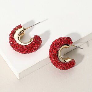 Bling Studded Hoop Earrings in Red